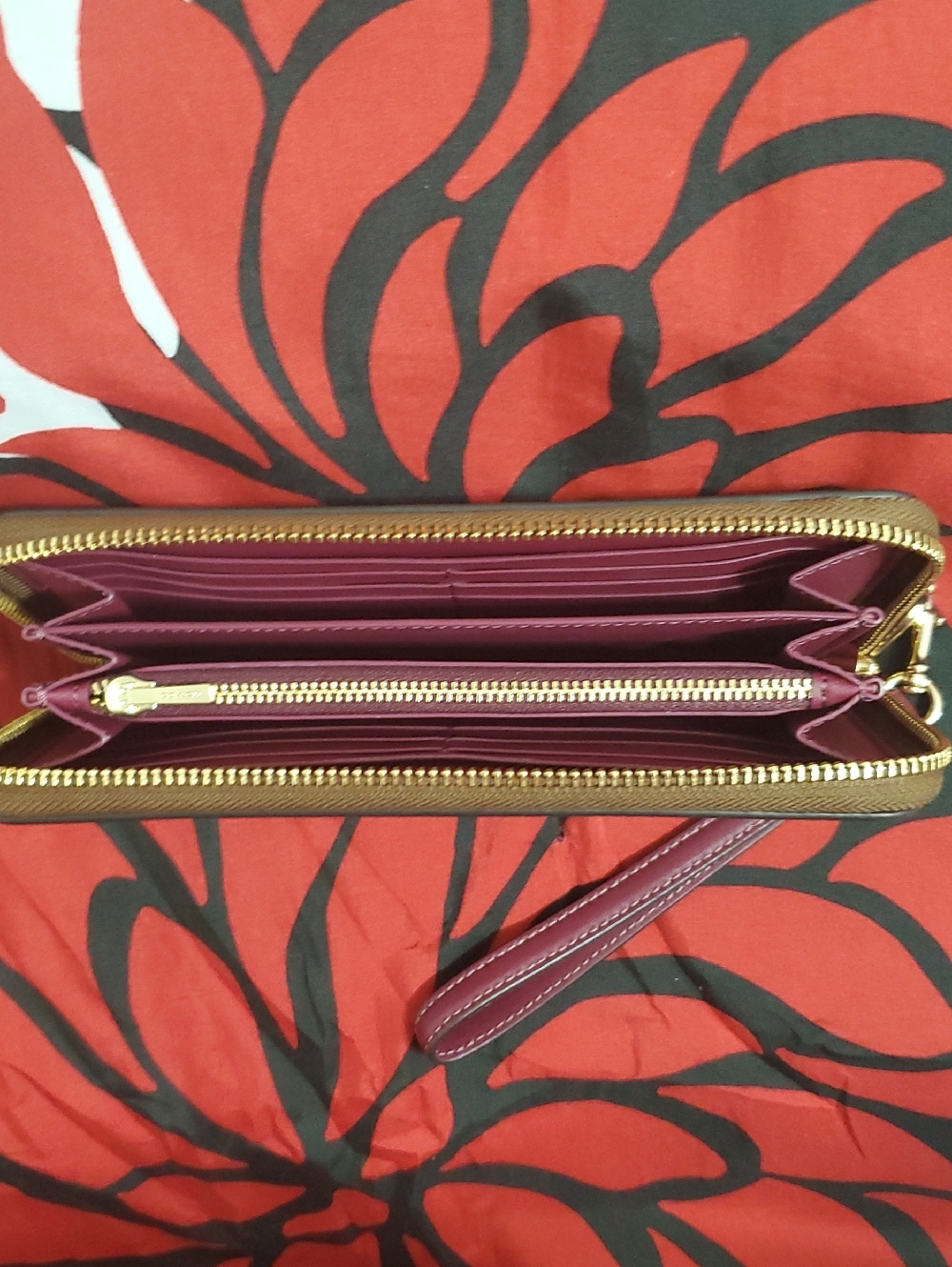 Coach Brown Signature Big Floral Zip Around Wallet Wristlet - Picture 3 of 6